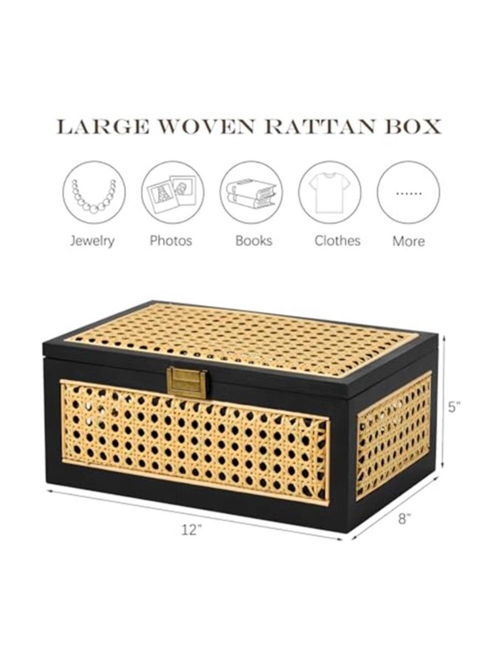 Rattan Storage Box Decorative Handmade Natural Wood Baskets with Lid - Picture 3 of 7